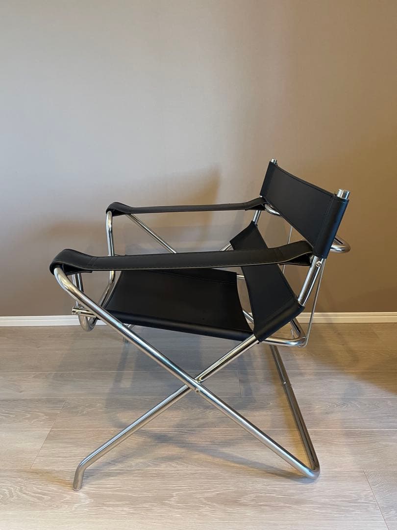 リプロダクト ワシリーチェア 折りたたみ式 デザイナーズチェア レザー ブラック