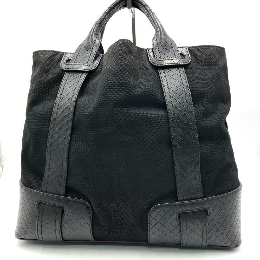 ボッテガヴェネタ トートバッグ イントレッチオミラージュ キャンバス 本革 黒