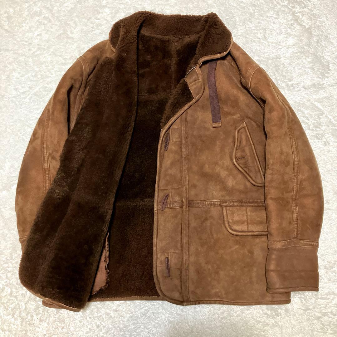 ヴィンテージ　リアルムートン　ブラウン　ランチコート　XL