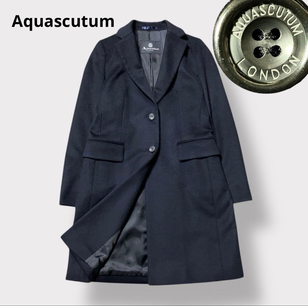 【極美品✨近年モデル カシミヤ混】アクアスキュータム チェスターコート ネイビー