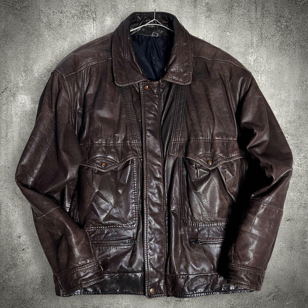 2点まとめ、ヴィンテージ A-2 フライトジャケット レザー XL相当 ブラウン