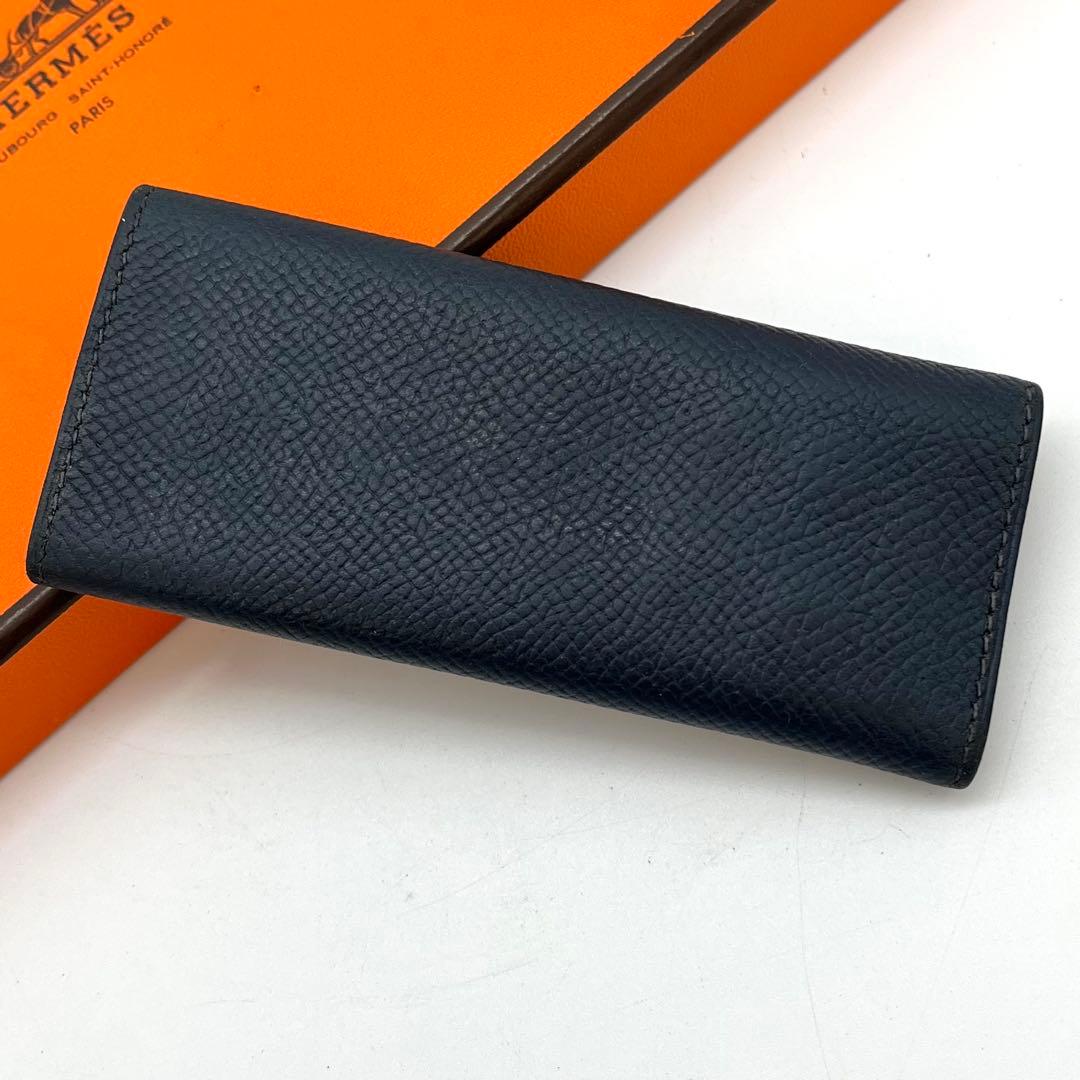 エルメス　キーケース　4連フック　ネイビー　⬜︎A 金ボタン　ヴォーエプソン