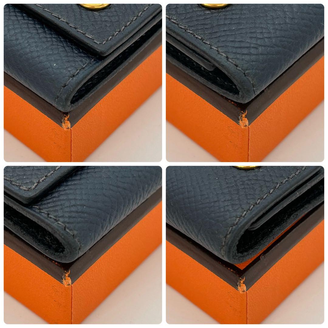 エルメス　キーケース　4連フック　ネイビー　⬜︎A 金ボタン　ヴォーエプソン