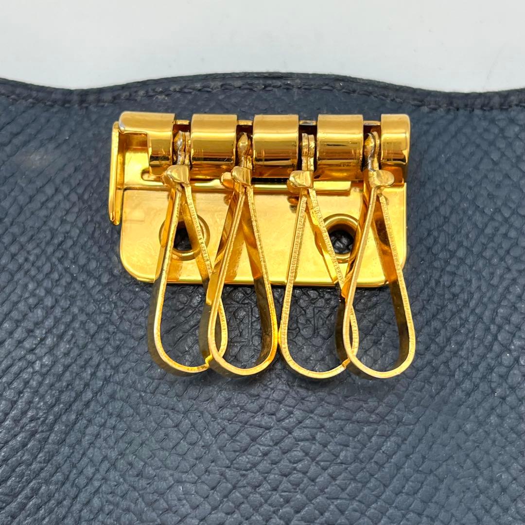 エルメス　キーケース　4連フック　ネイビー　⬜︎A 金ボタン　ヴォーエプソン