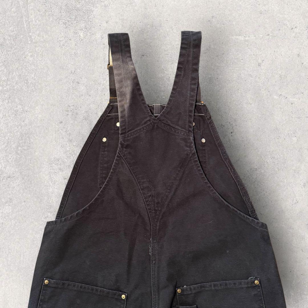 【カーハート】オーバーオール　42×32 黒　フェード　ダック地　つなぎ