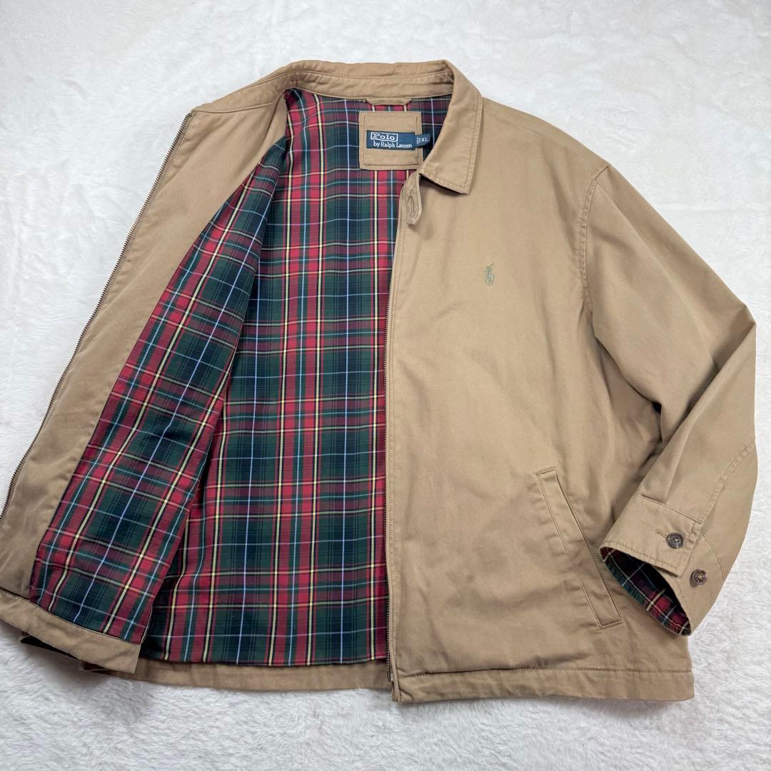 希少 ポロラルフローレン スイングトップ ベージュ XL 裏地チェック ポニー