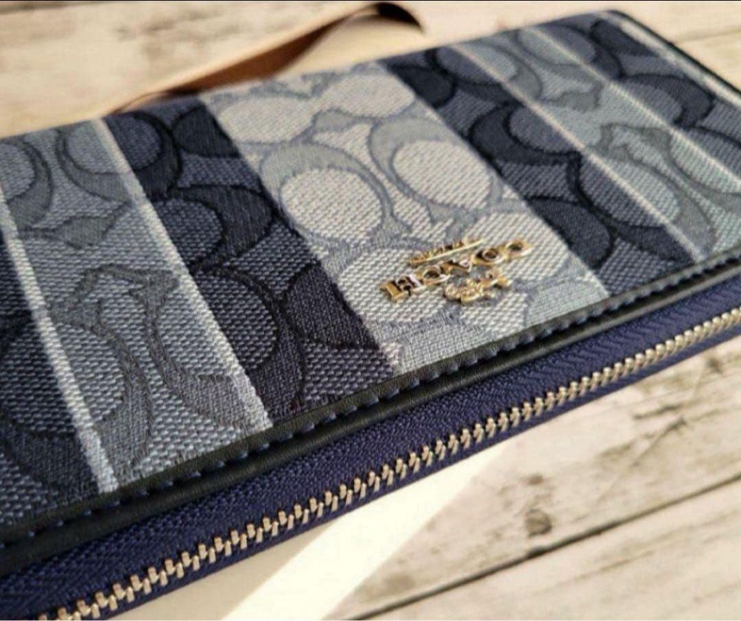 COACH 長財布シグネチャー.デニムジャガードストライブ.ブルー男女兼用.新品