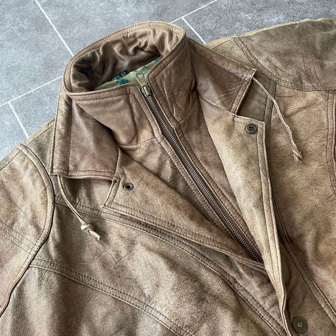 80s ヴィンテージ 本革 ダブルカラーレザージャケット ブラウン 52