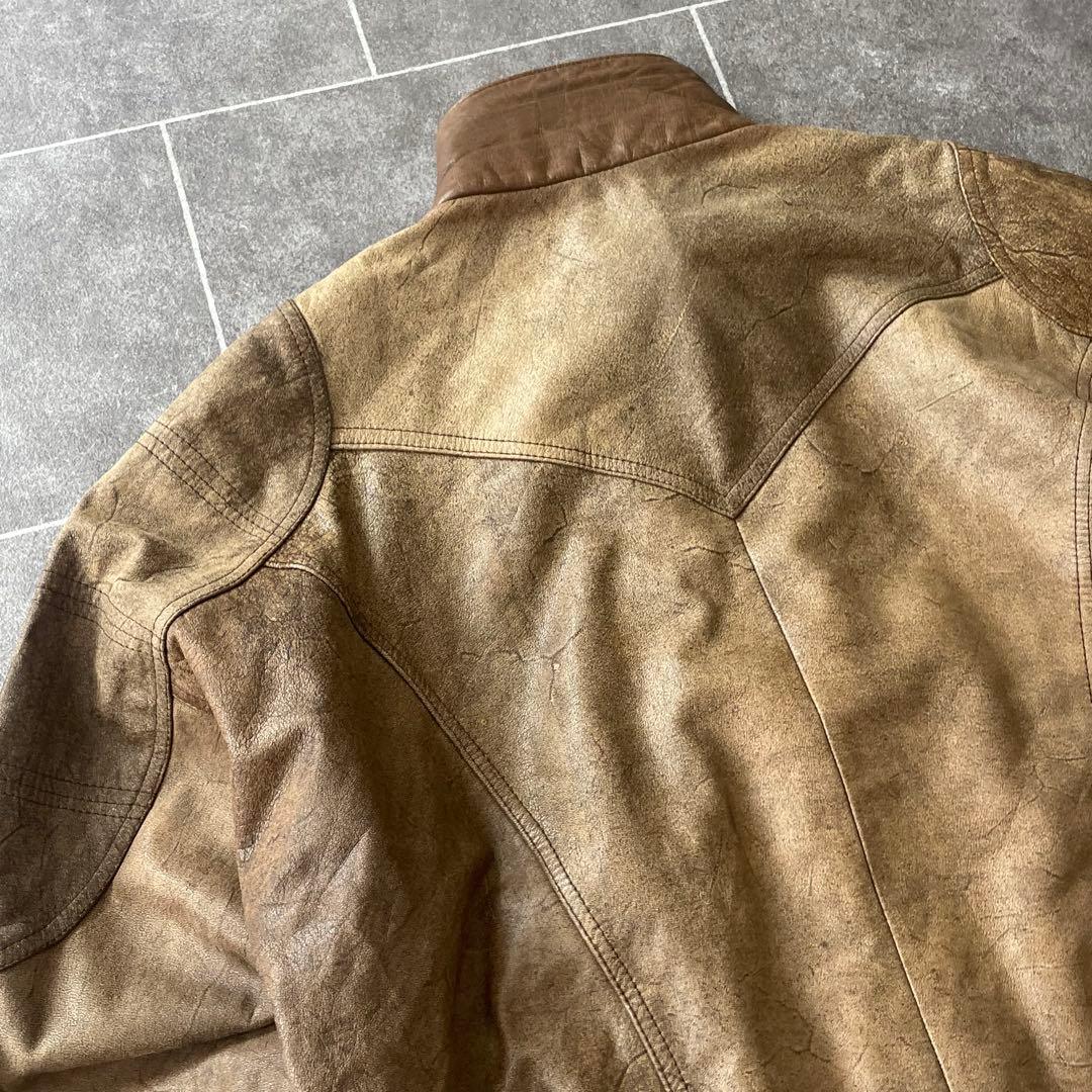 80s ヴィンテージ 本革 ダブルカラーレザージャケット ブラウン 52
