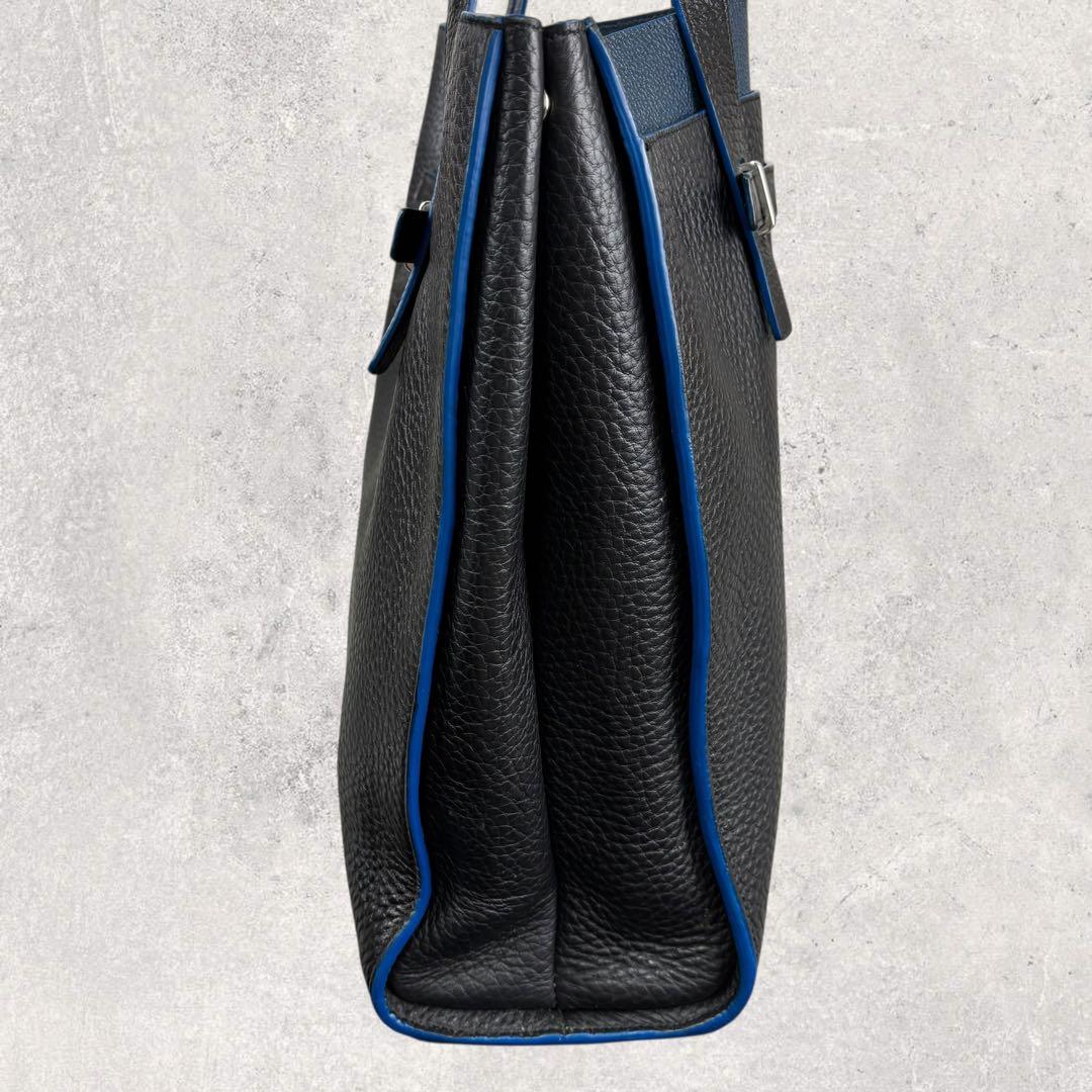 ホーネットフルラ ジョーヴェ レザー トートバッグ ハンドバッグ　黒×青