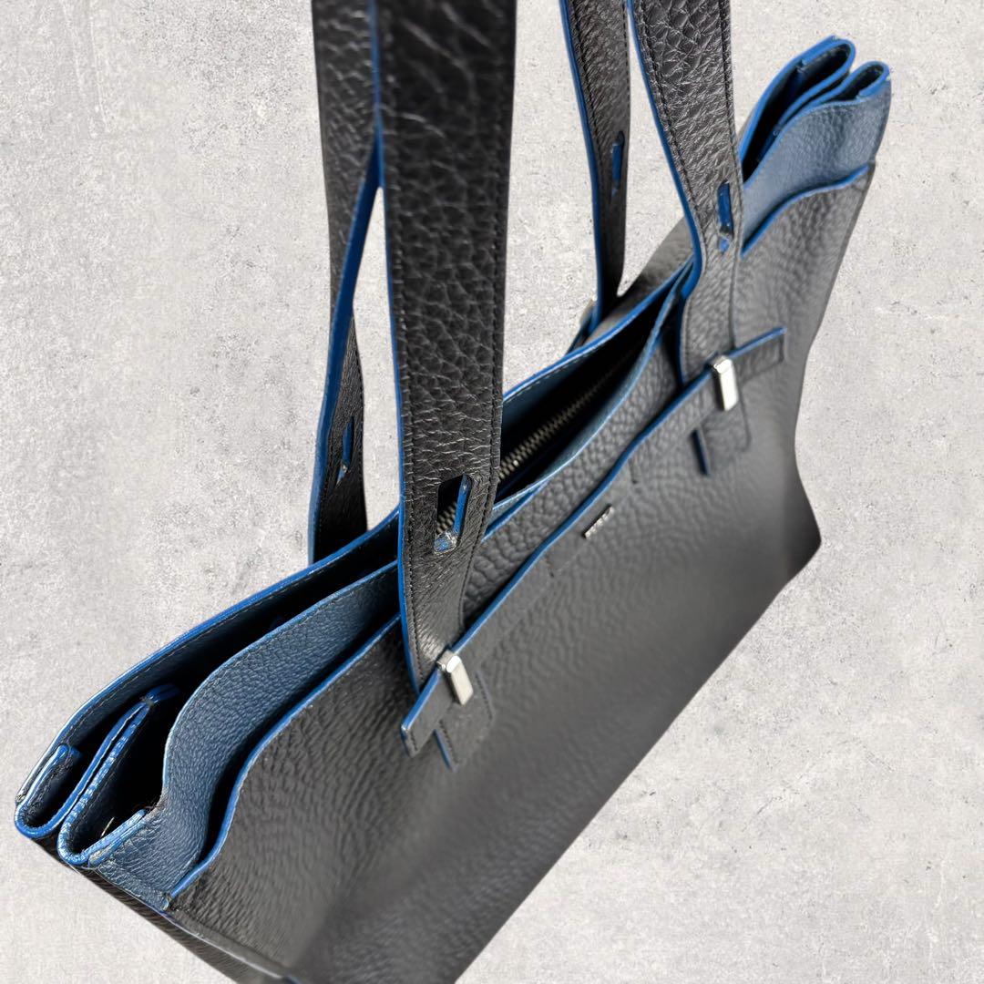 ホーネットフルラ ジョーヴェ レザー トートバッグ ハンドバッグ　黒×青