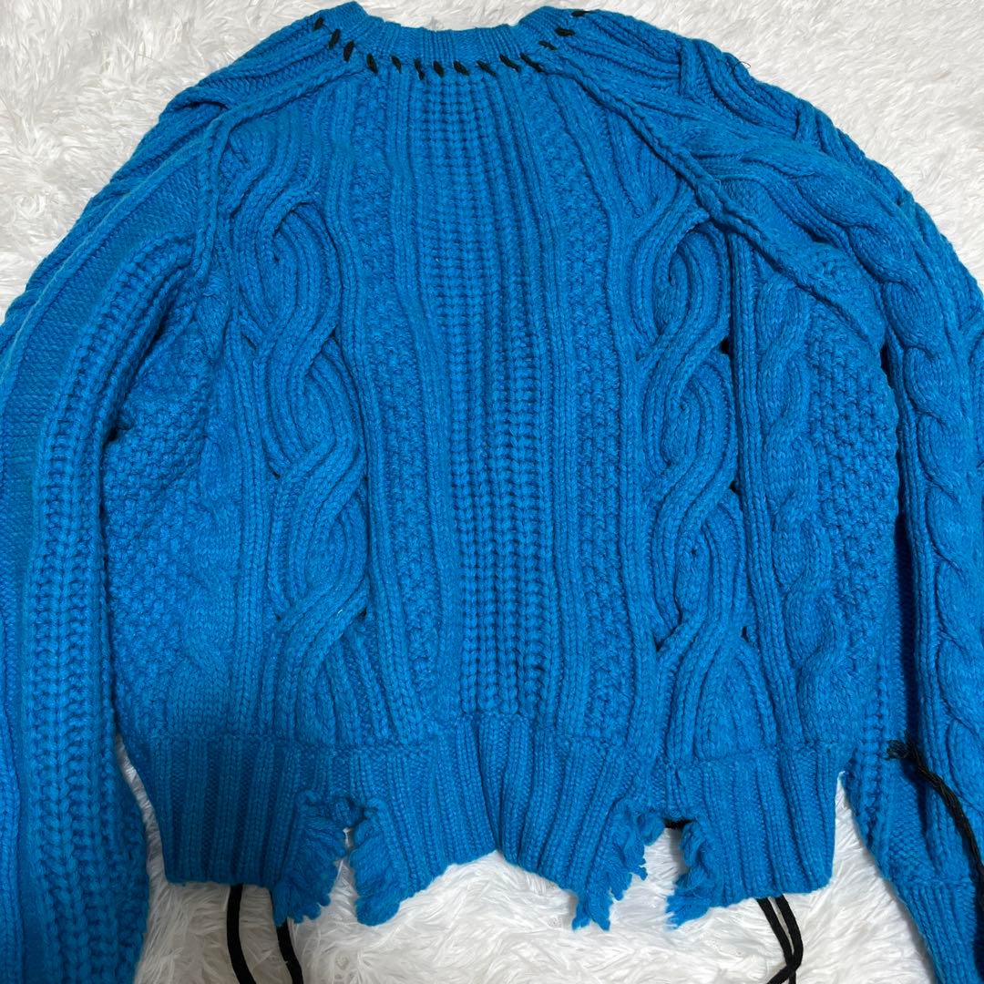 メゾンスペシャル ケーブルニット　ハンドステッチ　ブルー　ダメージ　メゾスペ　青