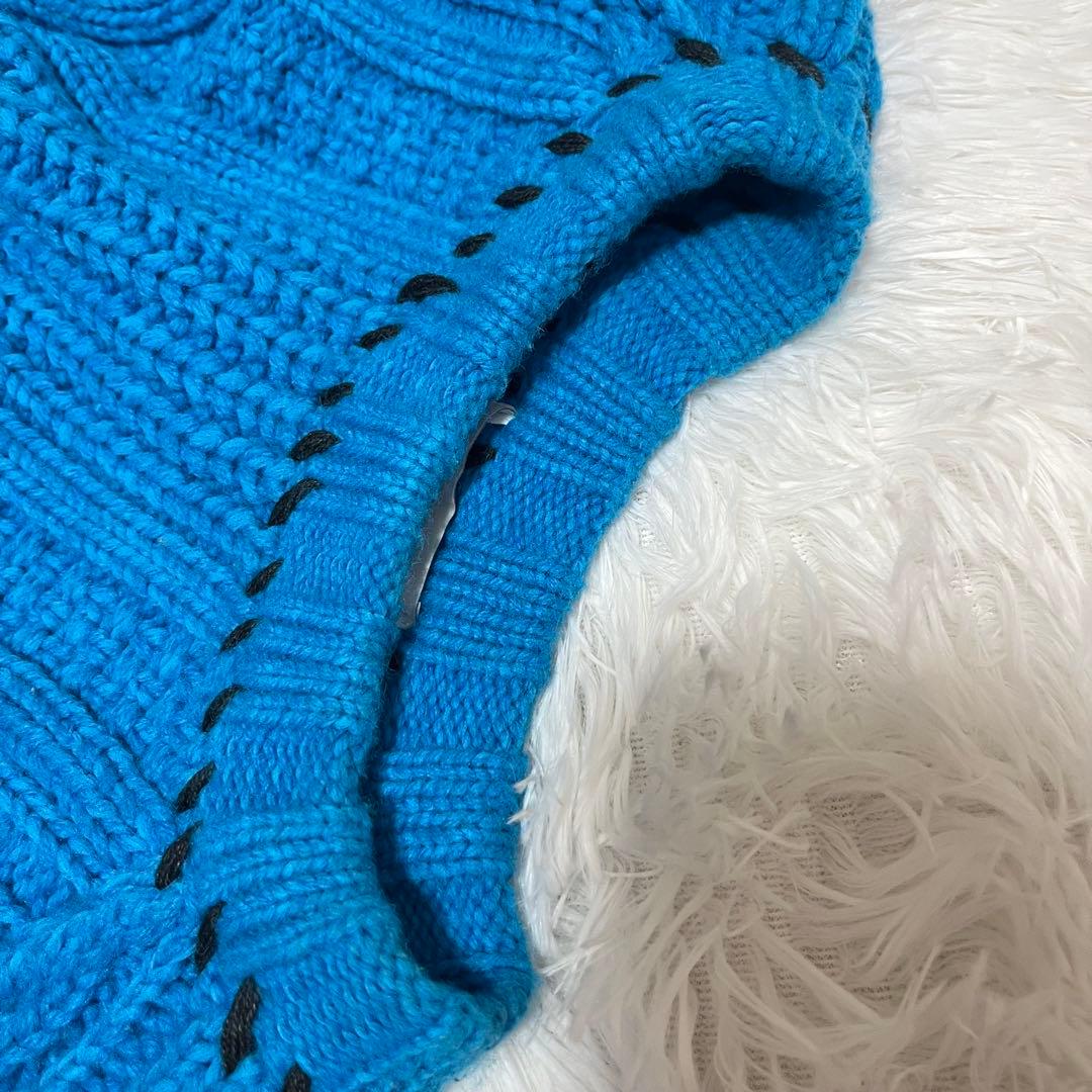 メゾンスペシャル ケーブルニット　ハンドステッチ　ブルー　ダメージ　メゾスペ　青