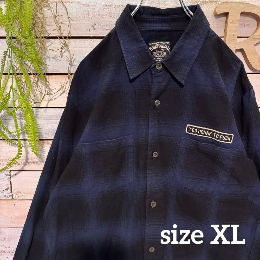 RADIALL ラディアル オンブレチェックシャツ XL ワッペン 刺繍