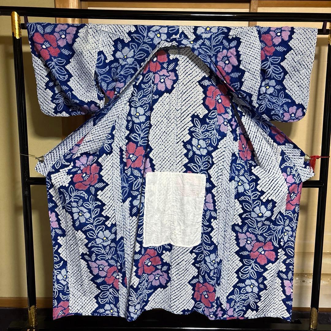紺碧 有松鳴海絞り浴衣フルセット5点 美品 高級感◎ 裄丈長め　裄73 ゆったり