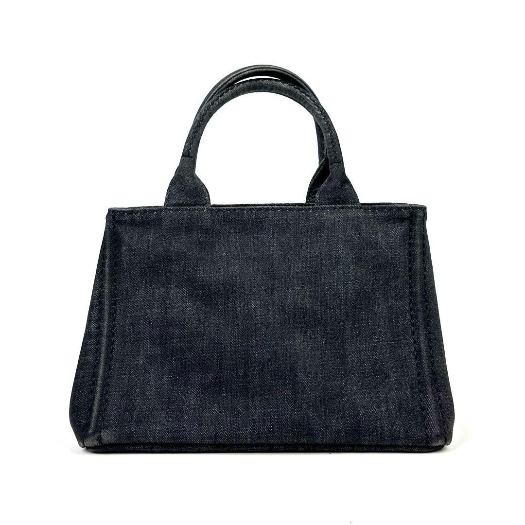 【美品】プラダ　カナパ　ハンドバッグ　三角ロゴ　シルバー金具　デニム　ブラック