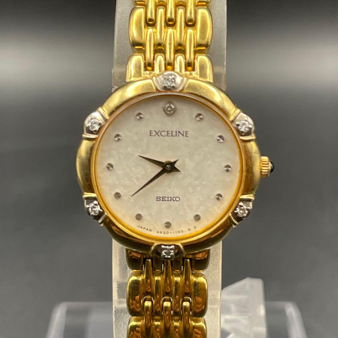 SEIKO エクセリーヌ　ダイヤベゼル　ゴールド 腕時計レディース