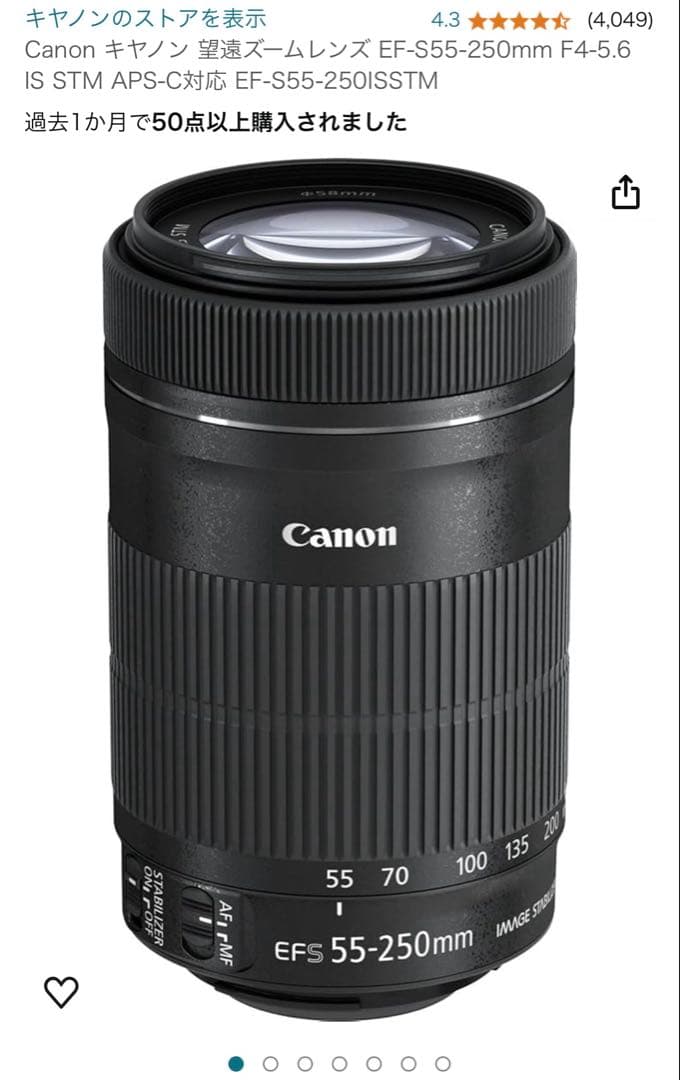 Canon EFS 55-250mm ズームレンズ