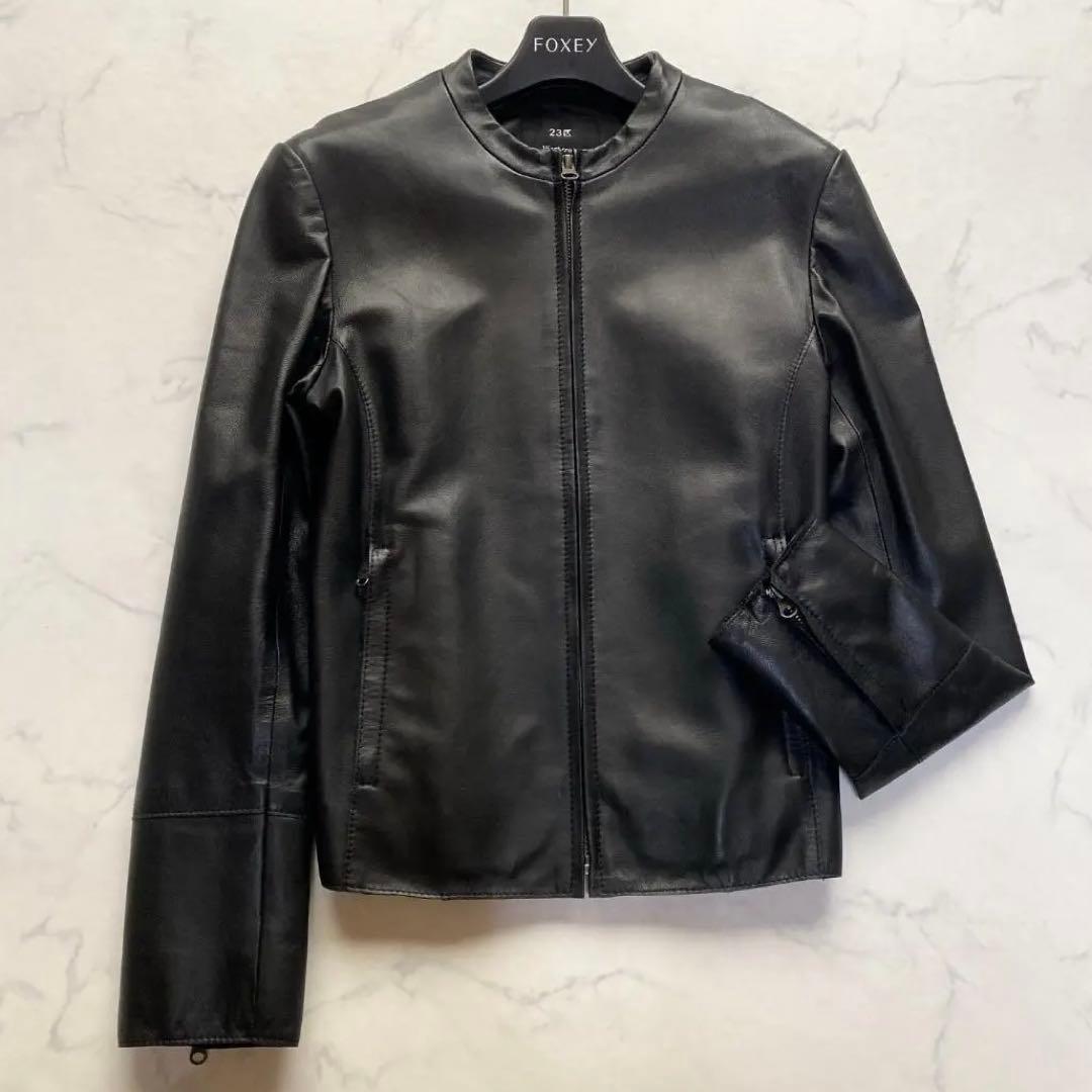 23区 シープレザージャケット ノーカラー 黒 38