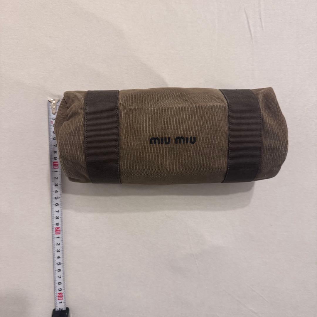 【美品】miumiu ミュウミュウ デニム ドラム型 ポーチ ブラウン 大容量