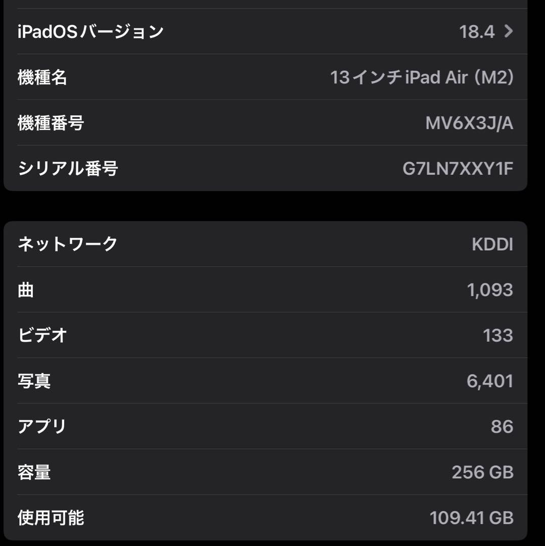 iPad本体 iPad Air (M2) 256GB Wi-Fi + Cellular