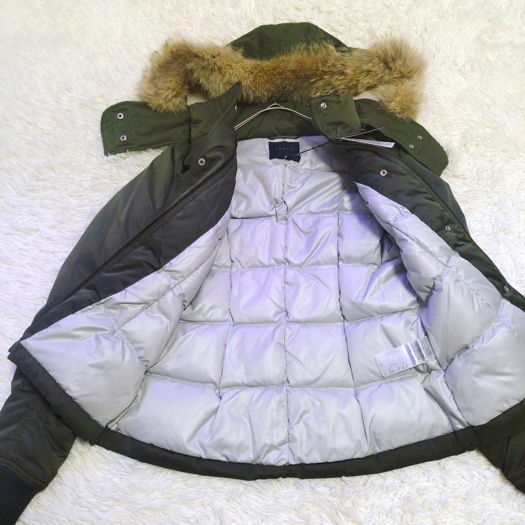 【タグ付き】セオリー　リアルファー付き　ダウンジャケット　緑系　カーキ　S