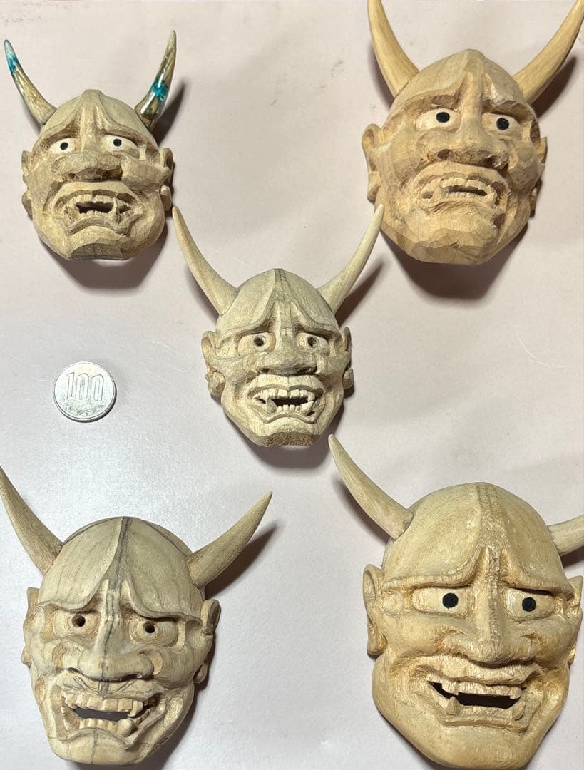 般若　木彫り《桐》 お面　お祭り　彫刻　木彫