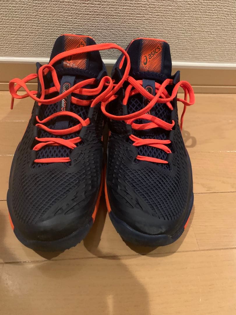 ASICS テニスシューズ ネイビー/オレンジ