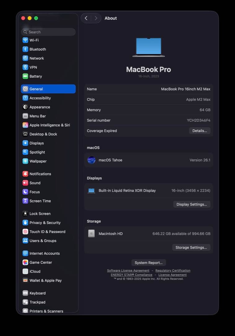 MacBook Pro M2Max 16インチ64GB /1TB