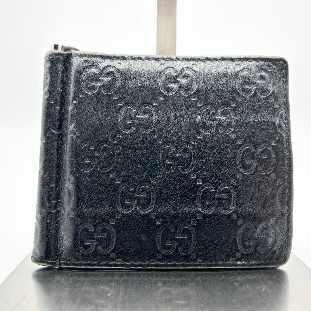 GUCCI グッチ マネークリップ GG シマレザー 二つ折り ブラック 黒