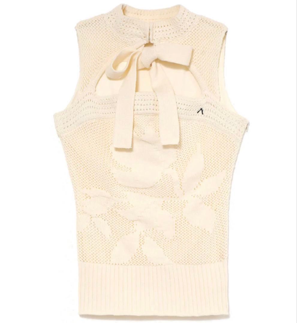 トップス WHITE ANDMARY VIOLET RIBBON TOPS