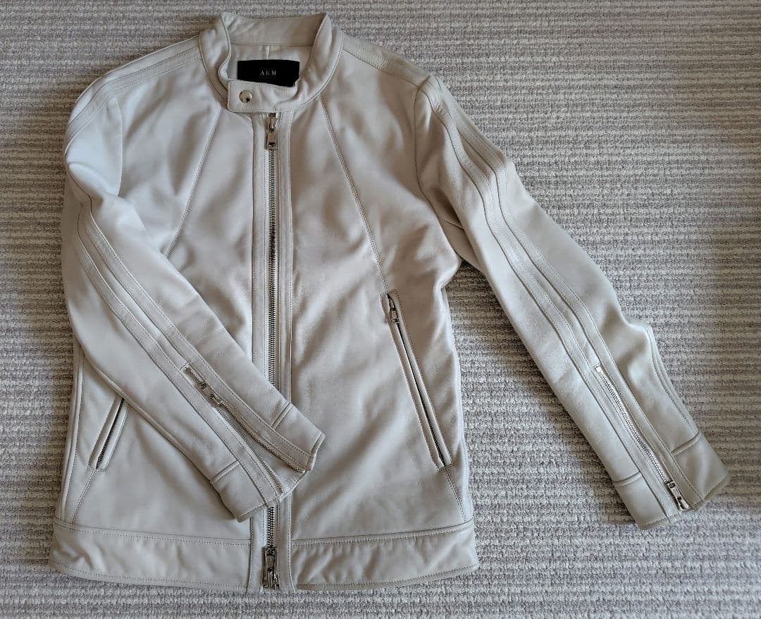 ［美品/中古品］AKMラムレザーシングルライダース アイボリー XLsize