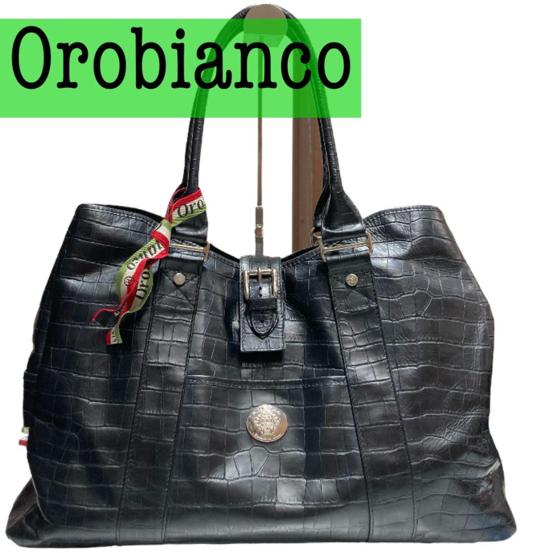 Orobianco オロビアンコ ボストン トートバッグ クロコ押し ブラック