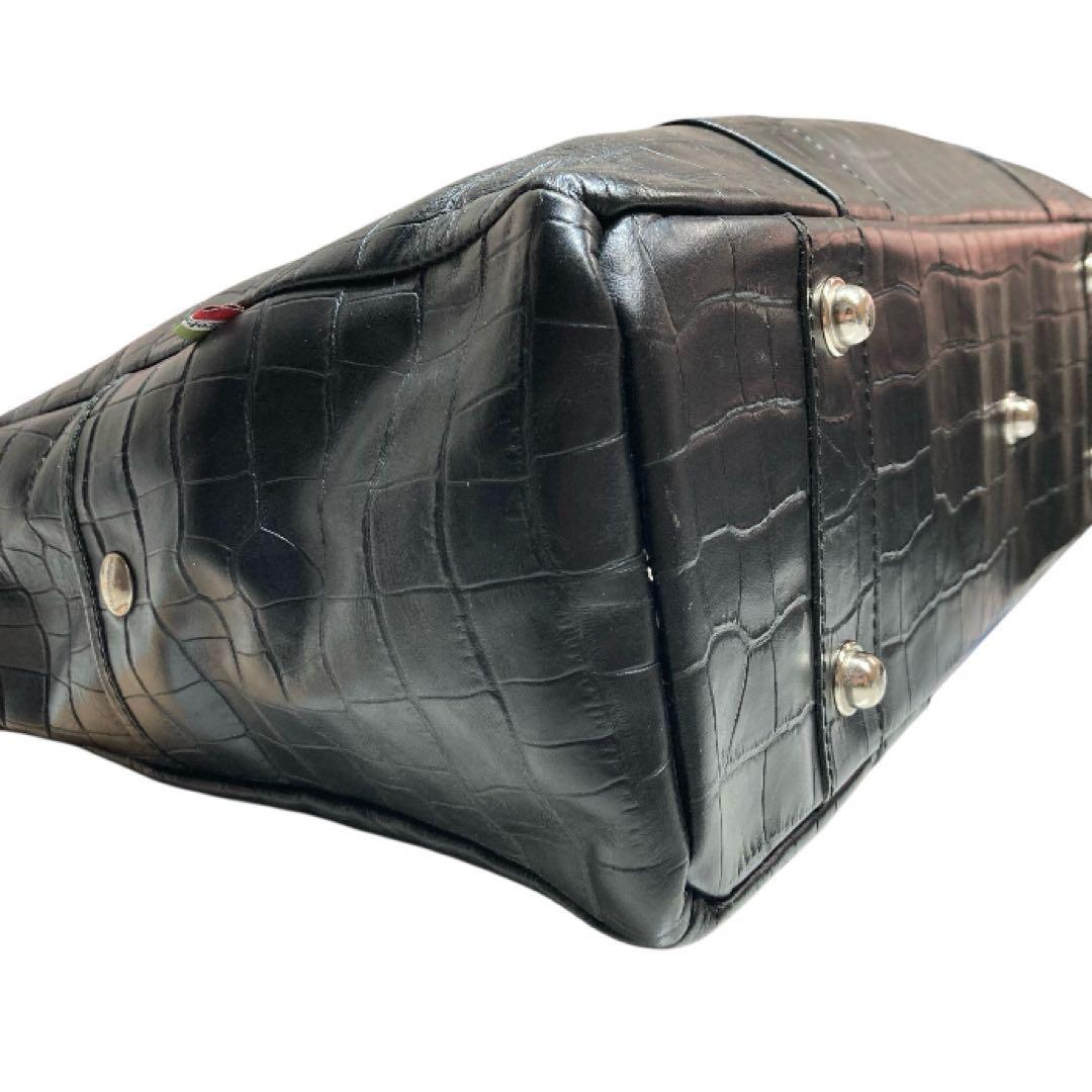 Orobianco オロビアンコ ボストン トートバッグ クロコ押し ブラック