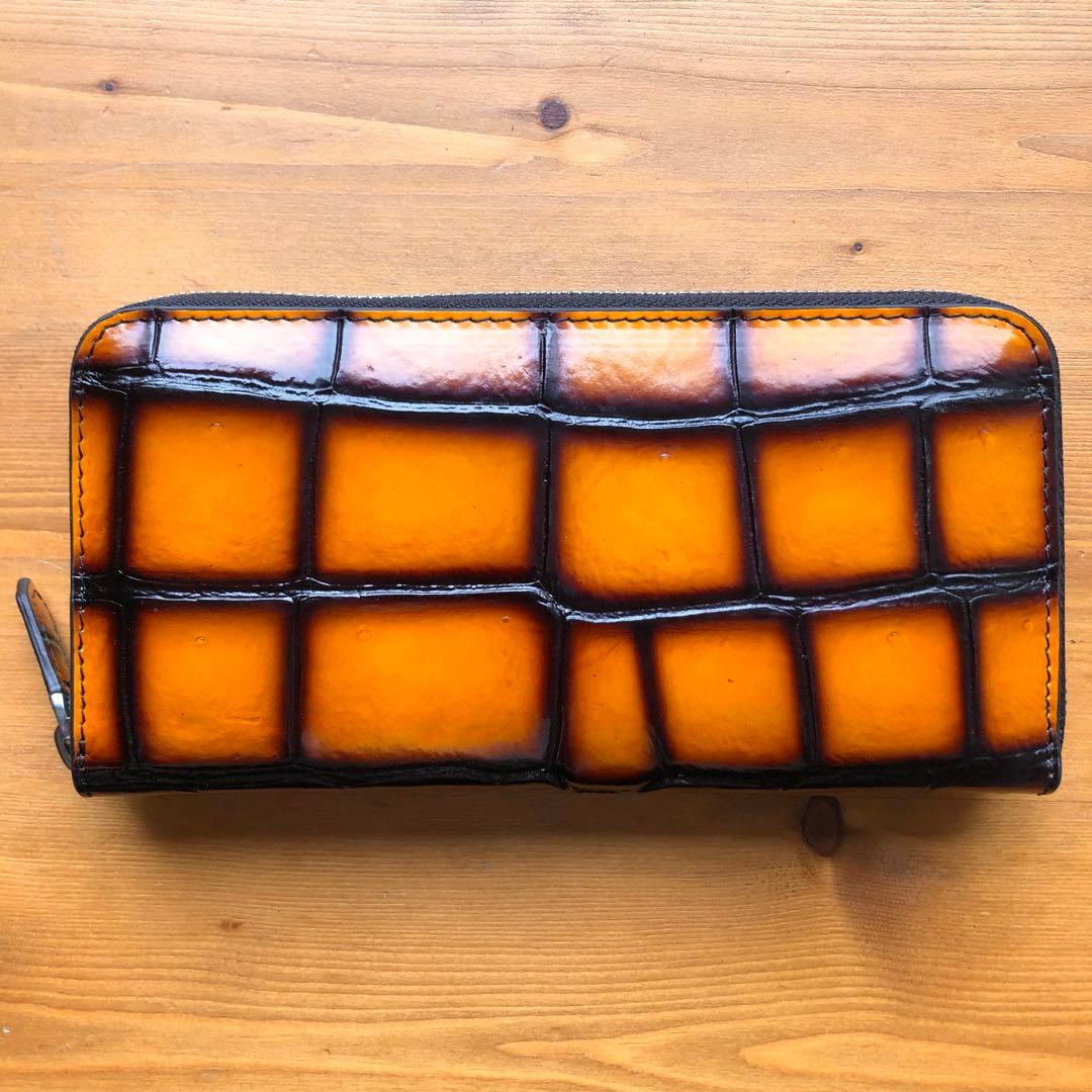 本物　クロコダイル　シャムワニ長財布 ワニ革 一枚革　 キャメル