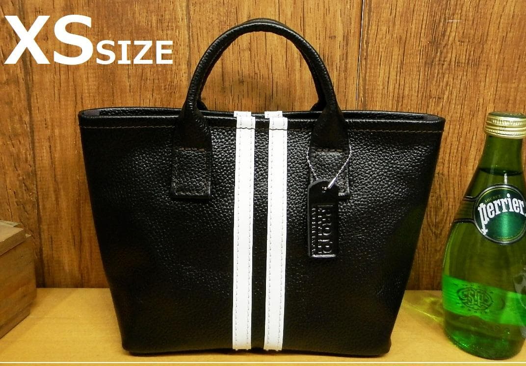 ☆XSサイズ☆ブラック×ホワイトライン本革ミニトートバッグ♪ストライプ黒