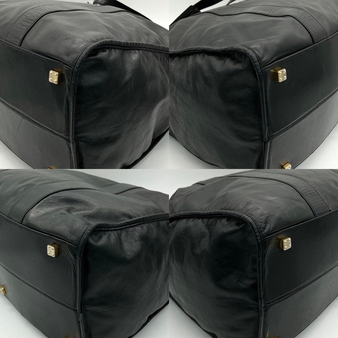 【LOEWE】ボストンバッグ　旅行鞄　アナグラム　ゴールド金具　レザー　ブラック