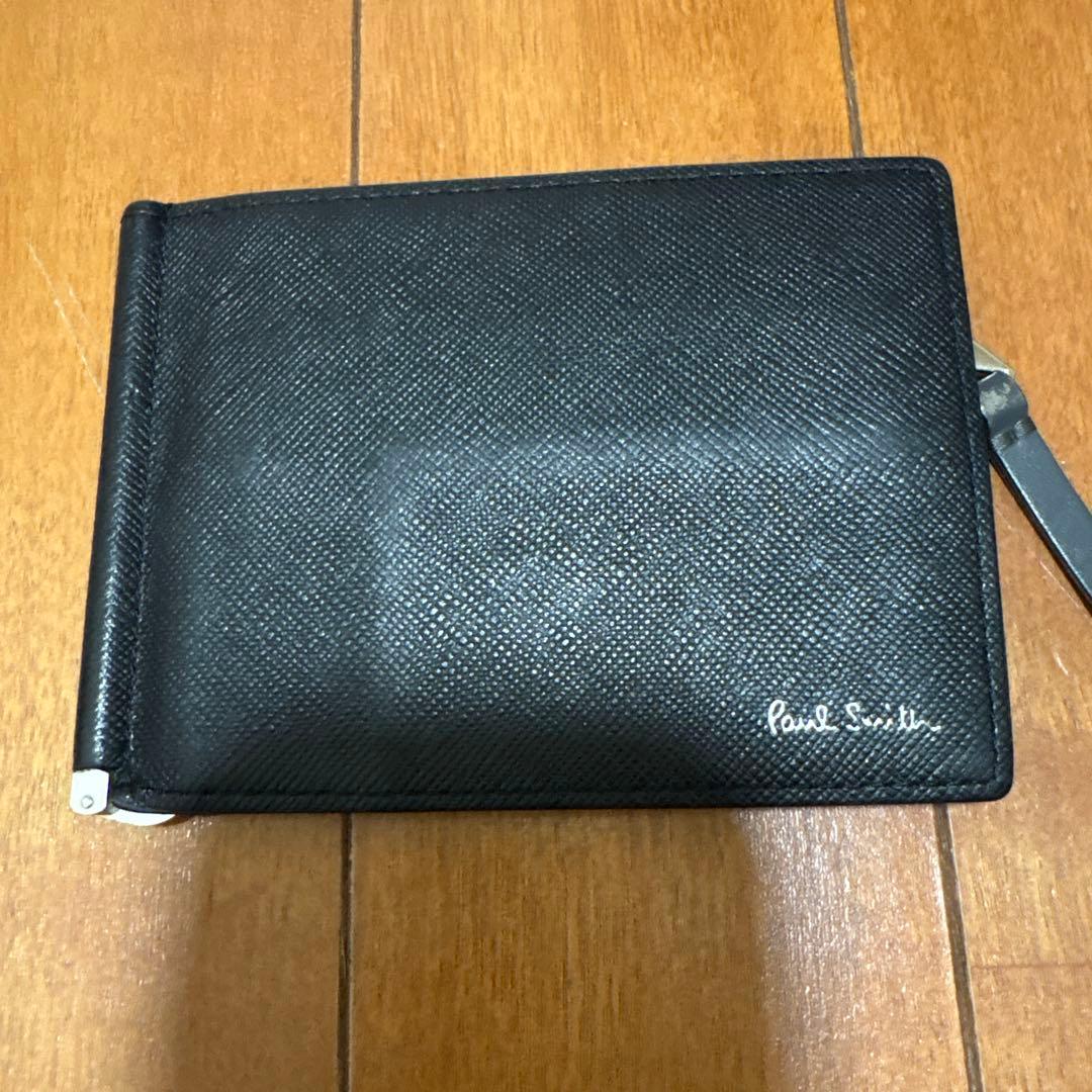 【美品】　ポールスミス　マネークリップ　サフィアーノレザー　黒　マルチストライプ