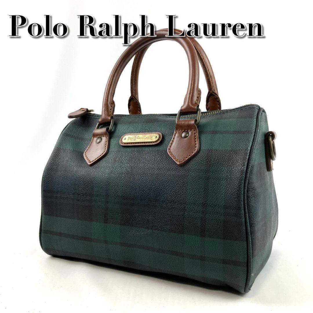 ロータス　ポロラルフローレン　ミニボストンバッグ　ロゴプレート　チェック