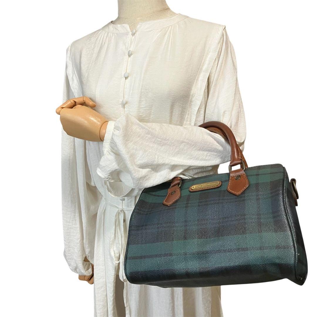 ロータス　ポロラルフローレン　ミニボストンバッグ　ロゴプレート　チェック