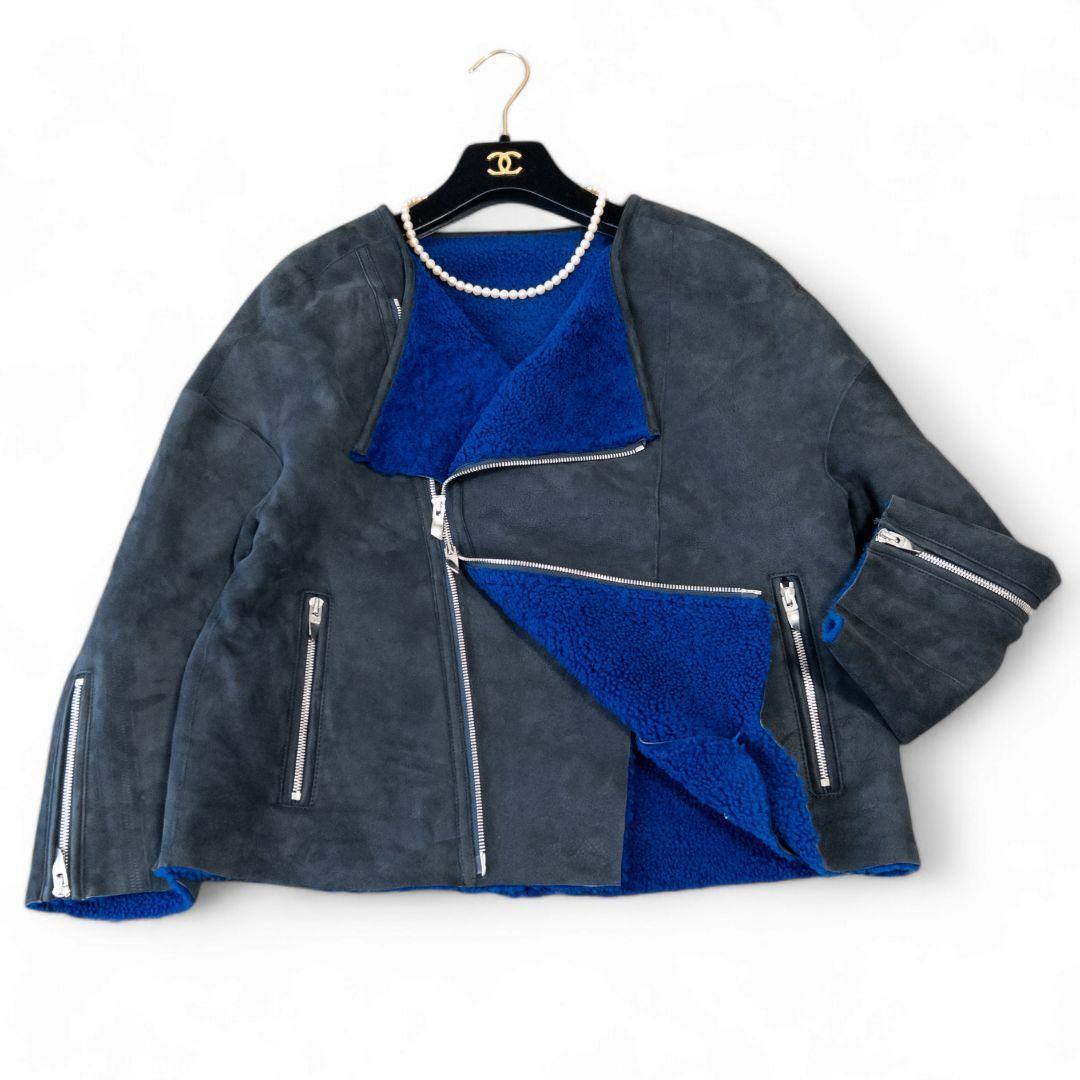 定価25万 アストラット リアルムートン ノーカラーライダースジャケット 黒 M