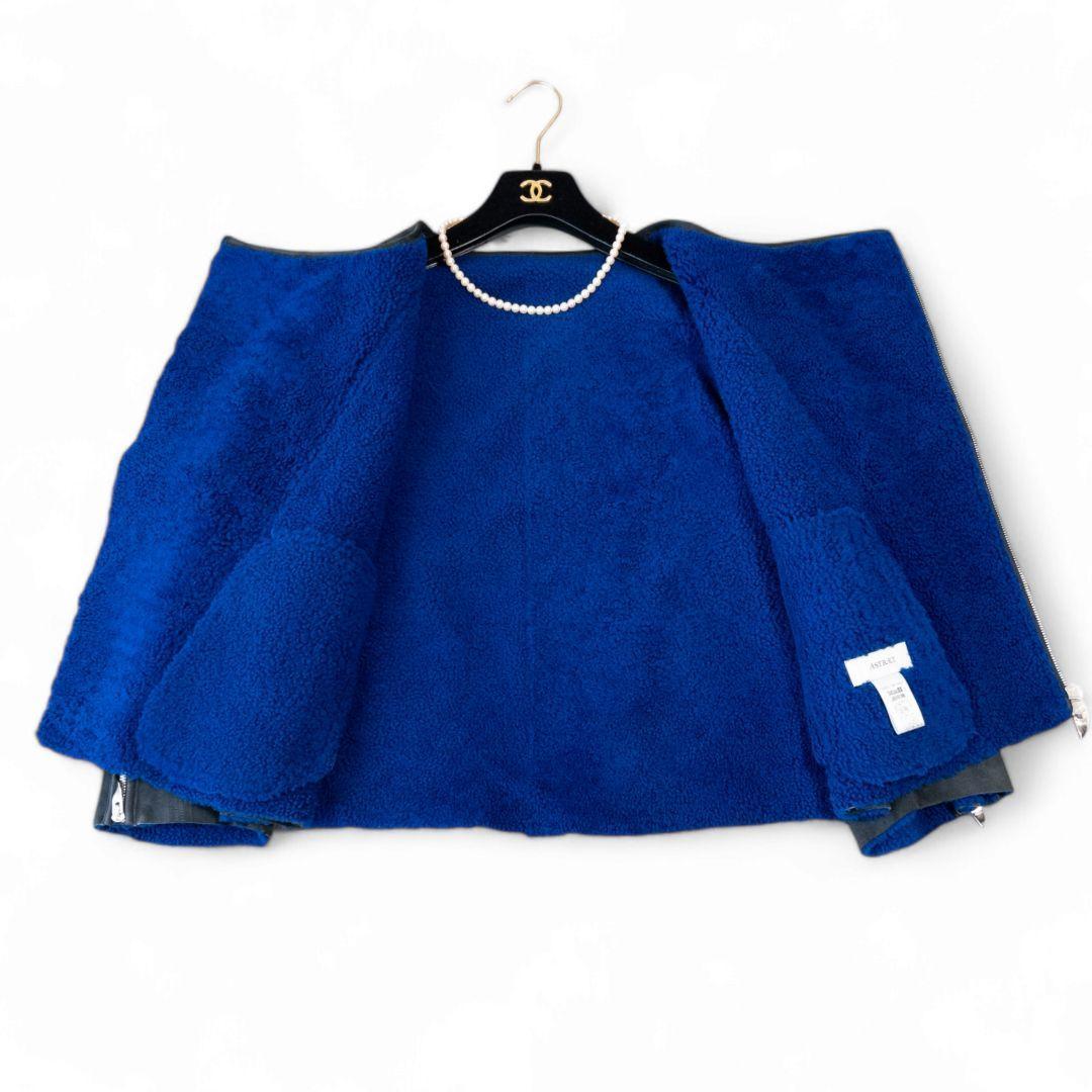 定価25万 アストラット リアルムートン ノーカラーライダースジャケット 黒 M