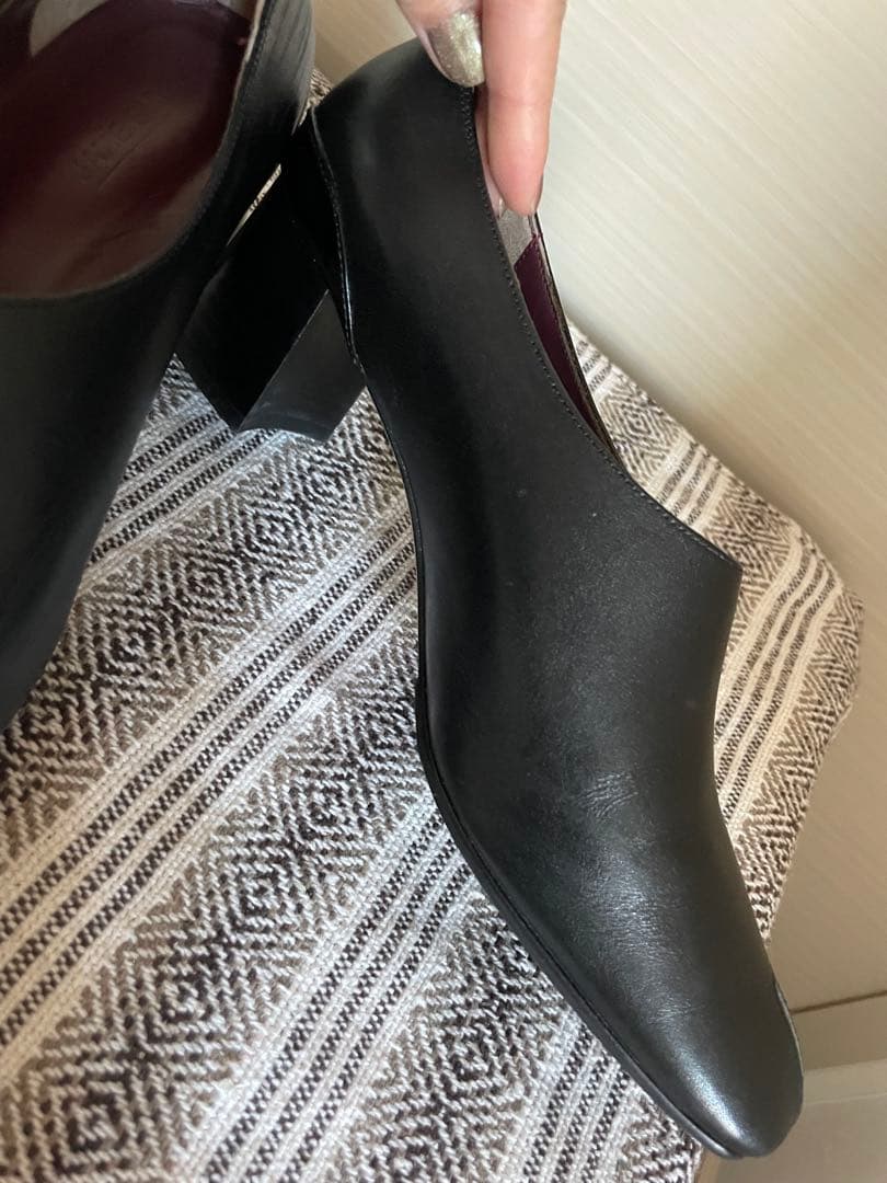 超美品！JANE SMITH 黒レザーオープントゥ ヒールパンプス 37