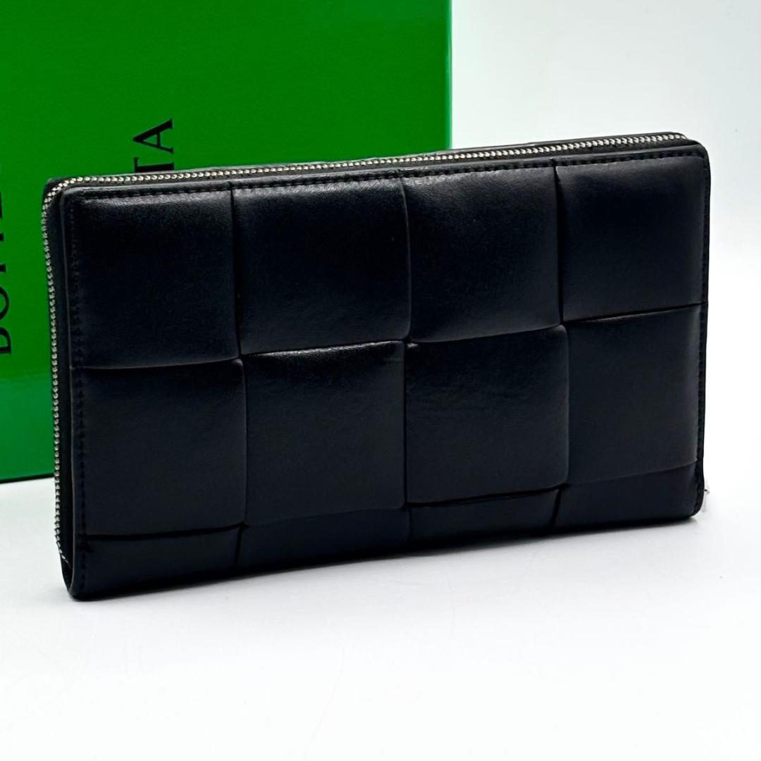 美品 IC ボッテガヴェネタ 箱袋付属 カセット ラウンドファスナー 長財布 黒