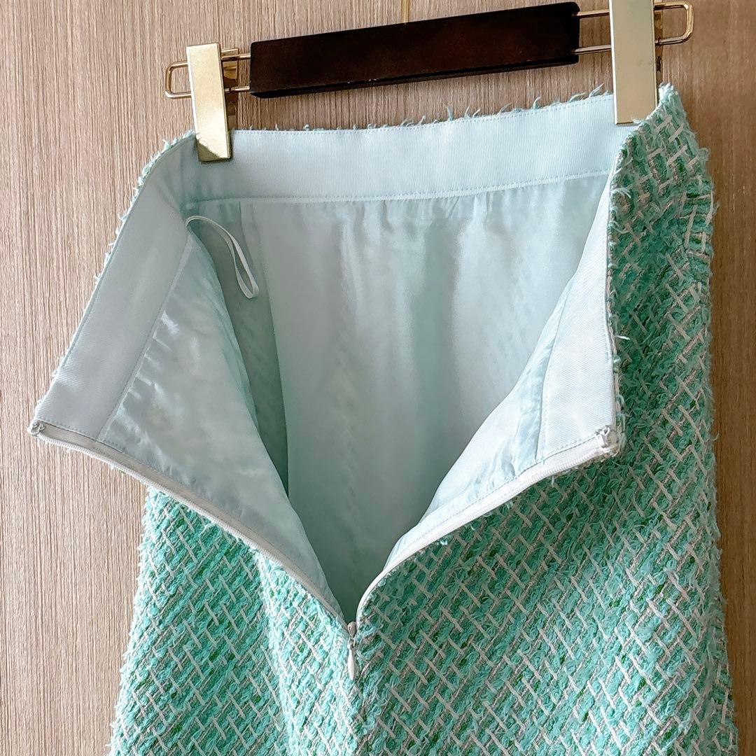 【1227】美品　アナイ　グリーンプレイドツイード スカート