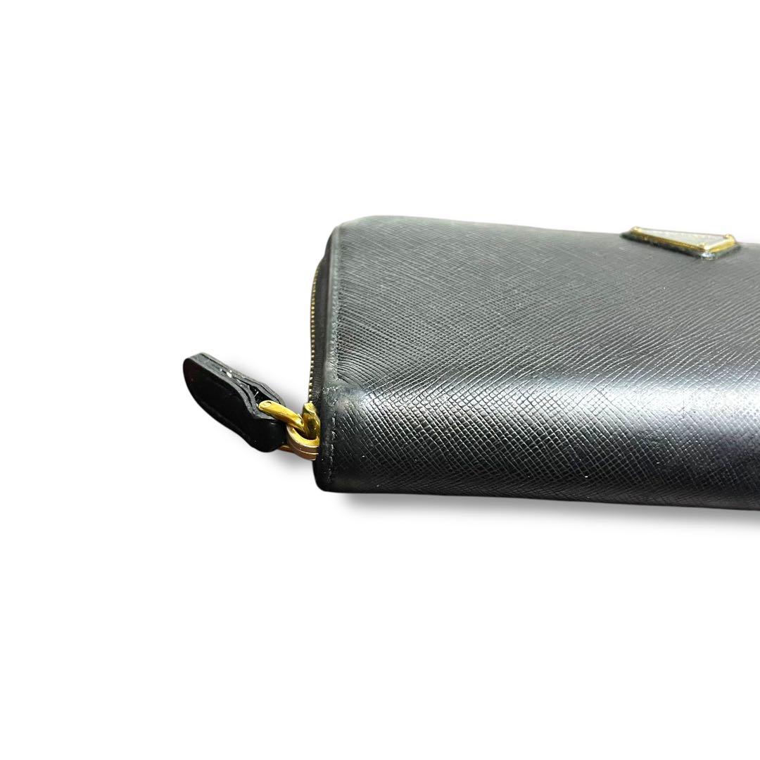 【高級】PRADA プラダ　ラウンドジップ　長財布　レザー　黒　三角ロゴ