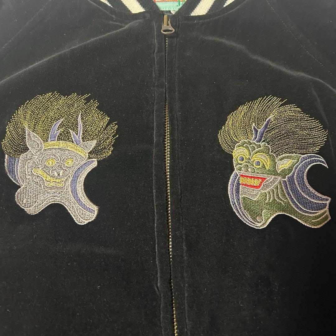 スカジャン　JAKE 別珍 風神雷神 総刺繍 メンズ M L ブラック