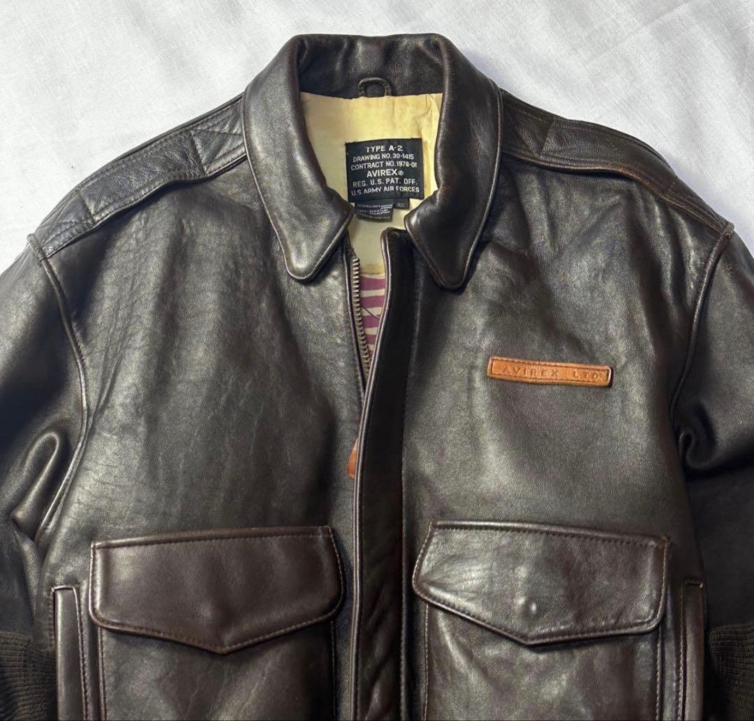 【胸タグ】アヴィレックス A-2 フライト レザージャケット ダークブ