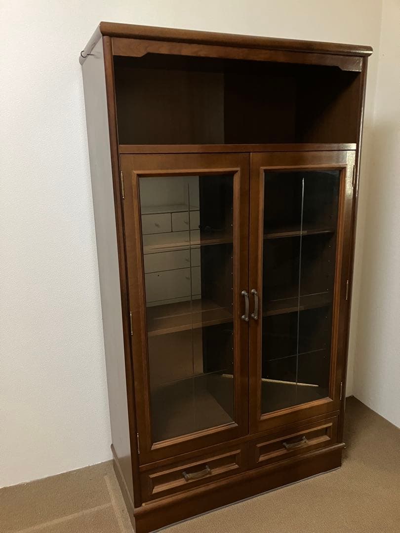 本棚　収納棚　収納　棚　ガラス扉　アンティーク　シンプル　木製　家具