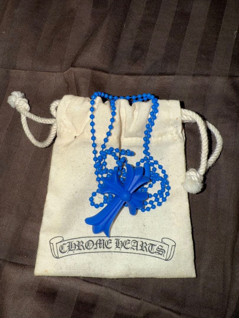 クロムハーツ クロス ネックレス ブルー　ラバーネックレス　美品　正規品